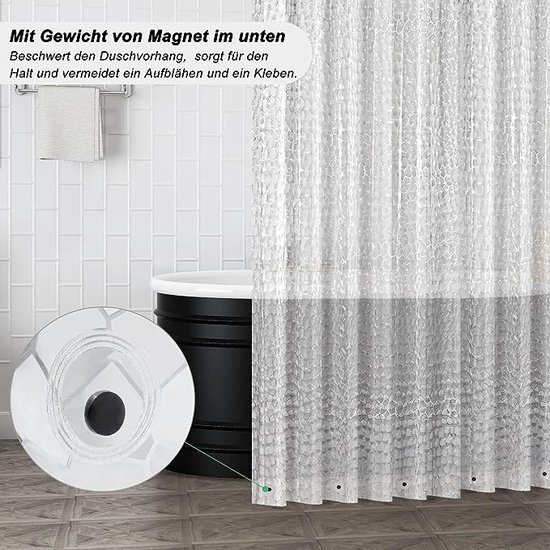 Douchegordijn 120 x 180 cm met gewichtmagneten aan de onderkant, Eva