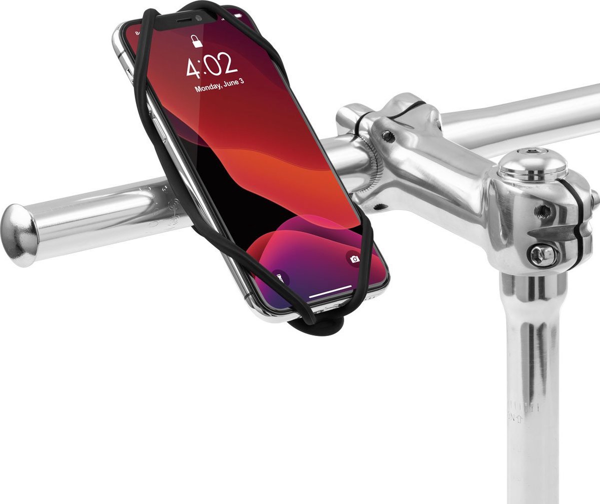 BONE Mobiele telefoonhouder fiets Tie 5 stuur - siliconen schokdemping, universele houder voor smartphones 4,7 inch - 7,2 inch, iPhone 17 16 15 racefiets, mountainbike, kinderwagen - rood