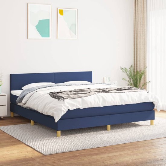 vidaXL-Boxspring-avec-matelas-tissu-bleu-160x200-cm