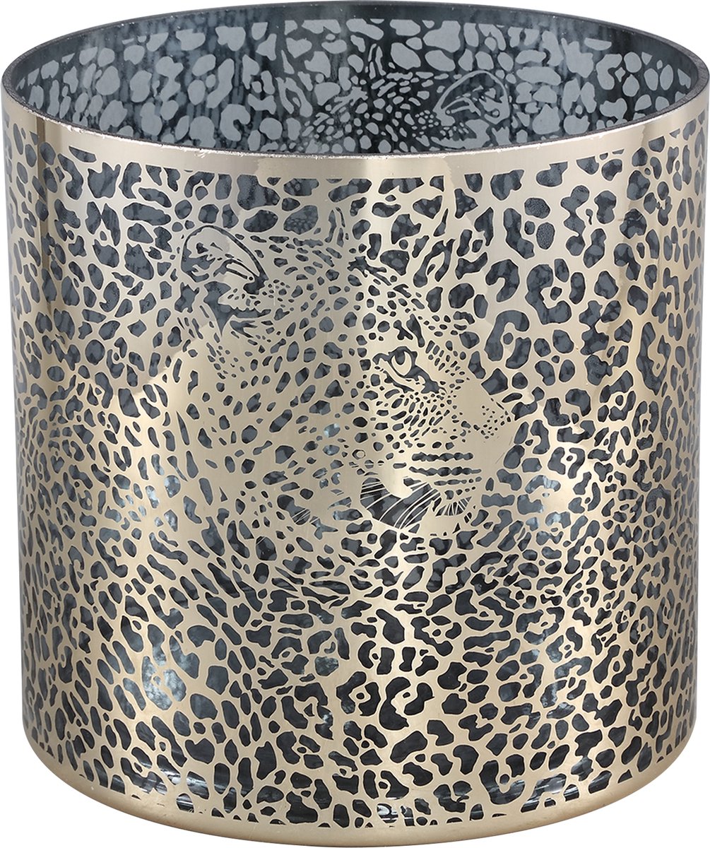 PTMD Loiza Gold luxe glazen windlicht luipaard print S - 15x15x15 cm goud