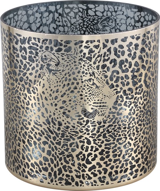 PTMD Loiza Gold lanterne en verre de luxe imprimé léopard S - 15x15x15 cm