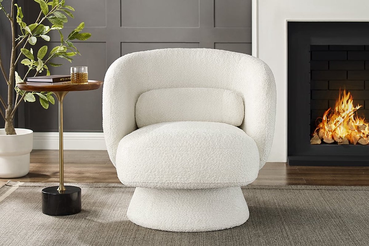 Draaibare designfauteuil BOSSA NOVA 80cm bouclé wit