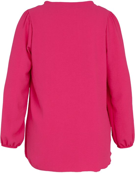 Paprika Lange, effen blouse in linnen met juweel en plooitjes aan de