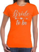 Bride to be Cupido zilver glitter t-shirt oranje dames M