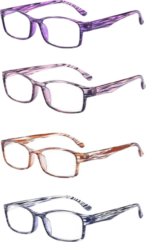 XYZ Eyewear Set van 4 Leesbrillen +2.50 - Dames - Heren - Leesbrillen - Trendy - Lees bril - Leesbril met sterkte - Voordeel - Dierenprint - Met sterkte +2.50