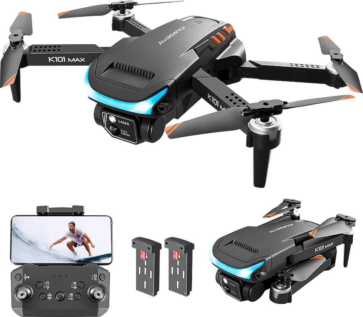 Drone met camera 1080P HD FPV Kinderdrone met hoogtevaststelling, landing met één toets, obstakel vermijden, headless-modus, snelheidsaanpassing, 3D-draai, 2 batterijen
