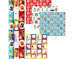 Product afbeelding van Club Van Sinterklaas Sinterklaascadeaupapier incl. 20 naamstickers - 3 Rollen 70 cm x 2 meter