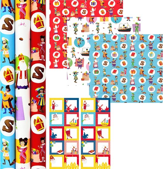 Club Van Sinterklaas Sinterklaascadeaupapier incl. 20 naamstickers - 3 Rollen 70 cm x 2 meter