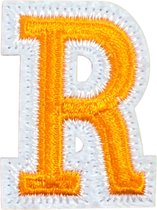 Alfabet Letter Strijk Embleem Patch Oranje Wit Letter R / 3.5 cm / 4.5 cm