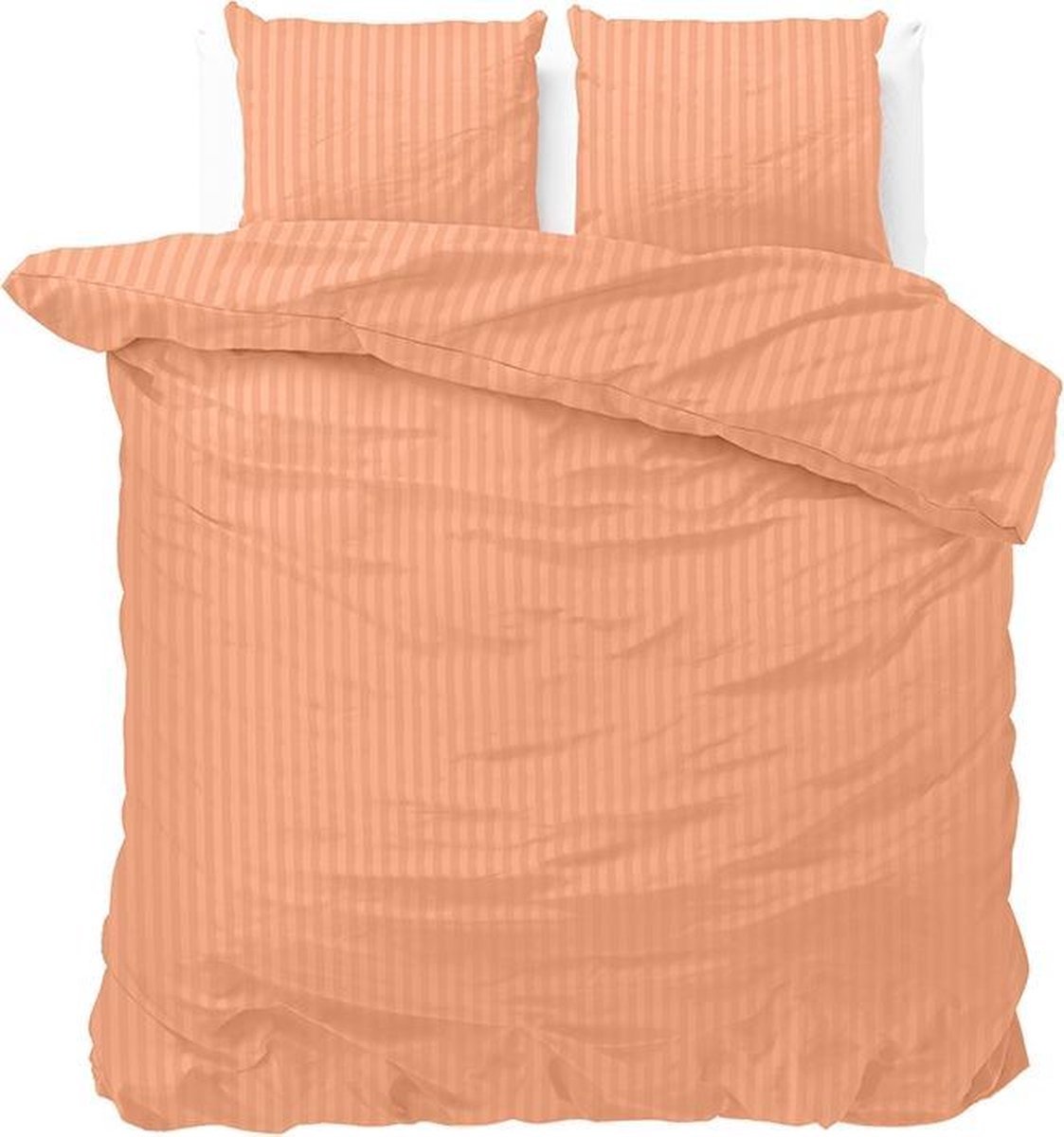 Luxe dekbedovertrek Stripes pastel oranje - 140x200/220 (eenpersoons) - zacht en fijne kwaliteit - stijlvolle uitstraling - met handige drukknopen