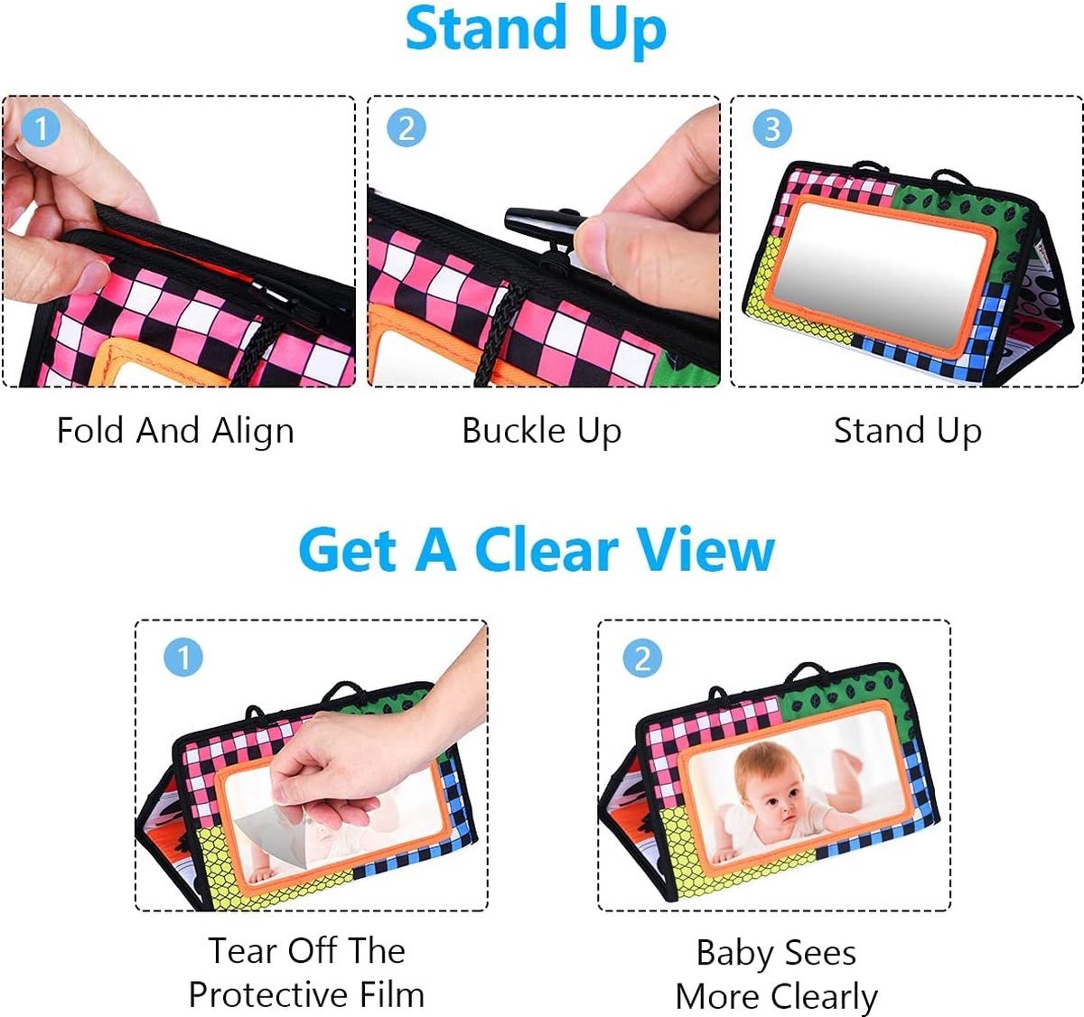 Kijk- en Knisperboekje – Speelgoed Vanaf 0 Maanden – Tummy Time – Buikligtrainer – Montessori Speelgoed – Baby’s Eerste Boekje – Speelgoed 0 Jaar – Veilig Speelgoed – Pasgeborene Speelgoed – Autospeelgoed Baby - Buggyboekje — afbeelding 5