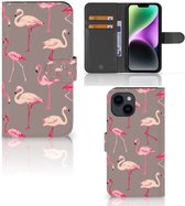 Hoesje met naam iPhone 15 Wallet Book Case Flamingo