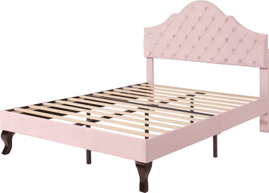 Lit double rembourré Merax - Lit pour 2 personnes avec tête de lit réglable - Rose