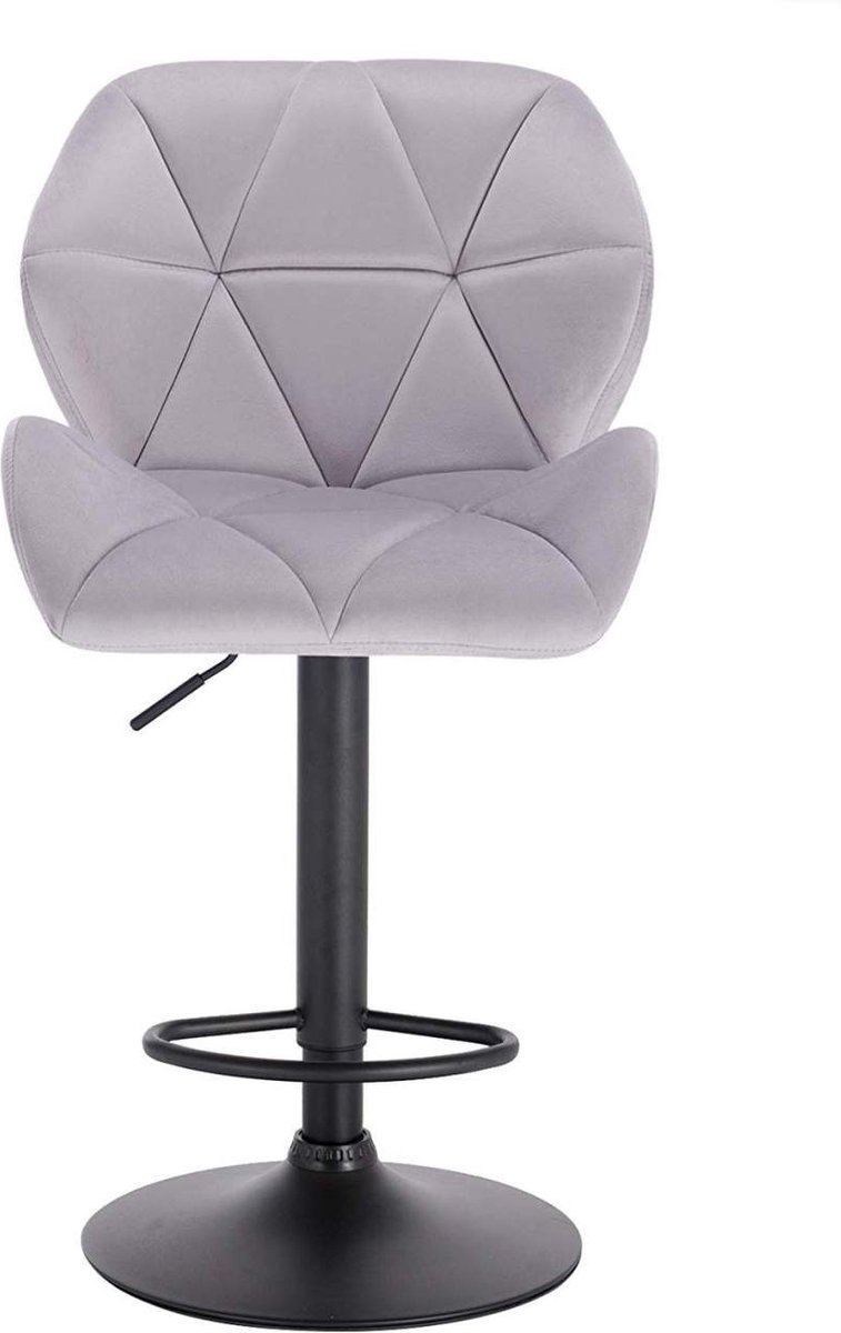 Dripio Barkruk Comfy Lichtgrijs - Met rugleuning - Stevig- Velvet - Set van 1 - Keuken - Barstoelen ergonomisch - Verstelbaar in hoogte - Zithoogte 60-82cm
