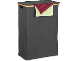 wasbox met deksel - 105 l - bamboe - polyester - opvouwbaar - badkamer