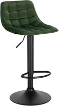 Barkrukken Bartho Velvet - Met rugleuning - Groen - Set van 2 - Keuken - Barstoelen ergonomisch - Verstelbaar in hoogte - Zithoogte 60-82cm