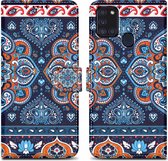 Cadorabo Hoesje geschikt voor Samsung Galaxy A21s - Design Blauwe Mandala No. 1 - Beschermhoes Case Cover met magnetische sluiting, standaardfunctie en kaartvakje