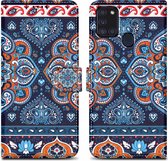 Coque Cadorabo compatible avec Samsung Galaxy A21s - Design Mandala Bleu No. 1 - Pochette de protection avec fermeture magnétique, fonction stand et poche pour carte