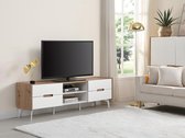 TV-meubel met 4 lades en 2 nissen - MDF & metaal - Witgelakt & naturelkleur - CAYANA L 163 cm x H 52 cm x D 40 cm