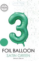folieballon cijfer 3 mat groen metallic