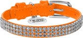 WAUDOG Glamour Halsband / Hondenhalsband - Echt Leder - Oranje met Strass steentjes - XS - Breedte: 12 mm - Nekomtrek: 21 - 29 cm (GELIEVE ALVORENS BESTELLEN OPMETEN)