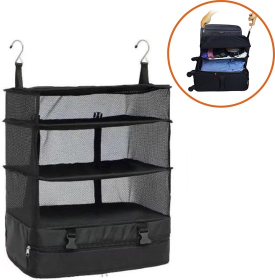 Coopley- Packing Cubes - Koffer Organizer Set - Ophangbare Koffer Organizer - Reisorganizer - Travel Organizer - Bagage Organizer - Reis Organizer - Zwart - Ophangbaar - 4-in-1 Kleding Organizer