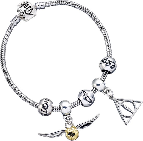 The Carat Shop - Harry Potter - Bracelet avec trois charms de sorts, Reliques de la Mort - charms de Snitch