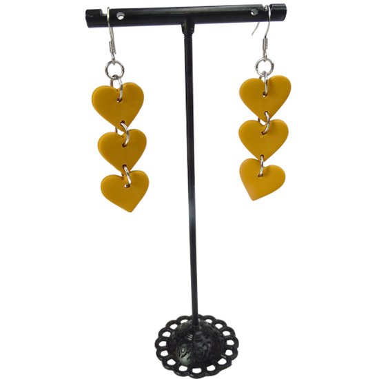 2 Love it Autumn Hartjes - Boucles d'oreilles - Boucles d'oreilles tendance - Argile polymère - Acier inoxydable - Léger - 6,8 x 1,5 cm - Jaune - Couleur argent