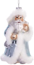 BRUBAKER Wit Kerstman Zilver - Handbeschilderde Kerstbal van Glas - Handgeblazen Kerstboomversieringen Figuren Deco Hangers Boombal - 15 cm