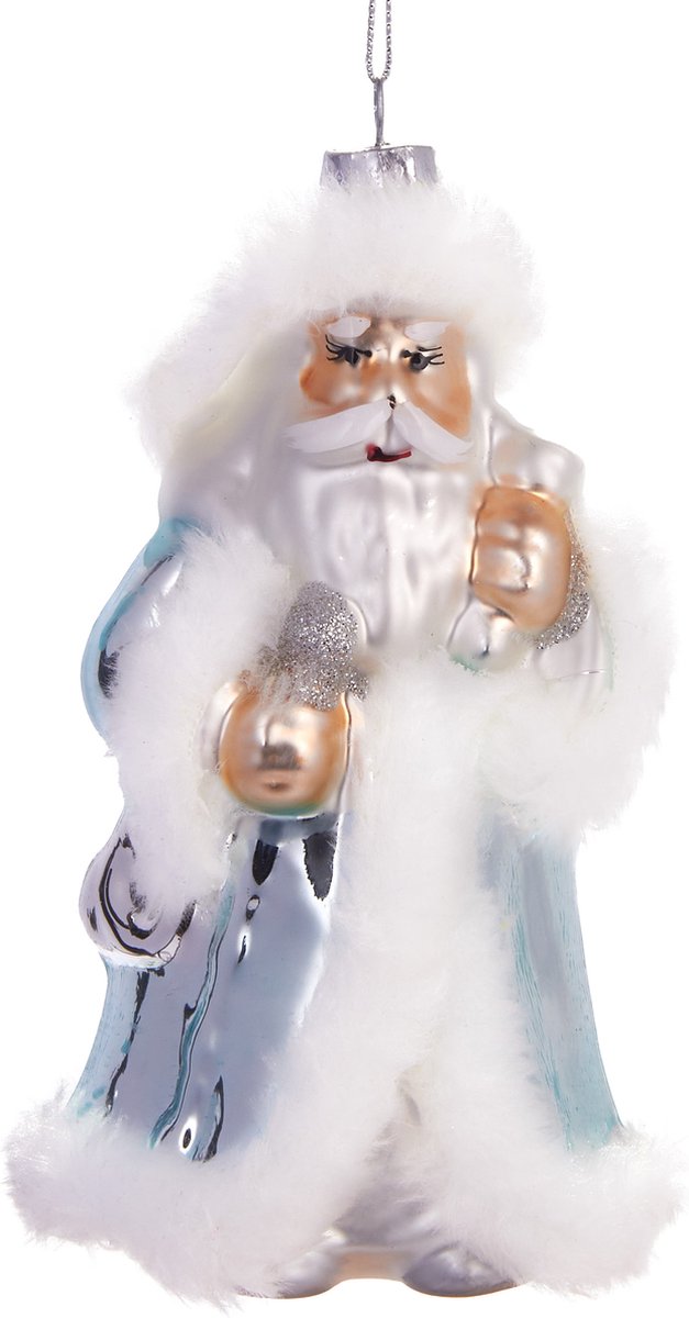 Brubaker Wit Kerstman Zilver - Handgeschilderde Glazen Kerstbal - Handgeblazen Kerstversiering - Grappige Kersthanger - Kerstboom Decoratie - 15 cm Witte kerstman