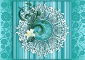 Fotobehang - Vlies Behang - Luxe Ornament in turquoise - Abstact - Patroon - 312 x 219 cm