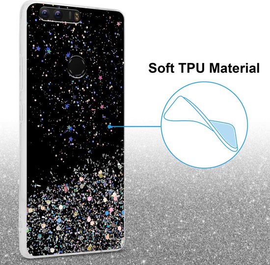 Coque Cadorabo compatible avec Honor 8 / 8 PREMIUM en Zwart avec Glitter - Housse de protection en silicone TPU flexible avec paillettes scintillantes