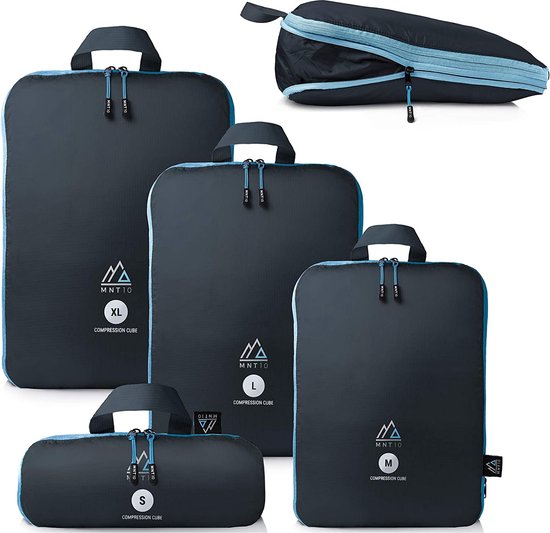 MNT10 Set van Verpakkingszakken met Compressie S, M, L, XL I Pakkubussen met Lus als Kofferorganizer I Lichtgewicht Compressiezakken voor Rugzak I Kledingzakken als Bagageorganizerset (S, M, L, XL MNT10 Set van Verpakkingszakken met Compressie S, M, L, XL I Pakkubussen met Lus als Kofferorganizer I Lichtgewicht Compressiezakken voor Rugzak I Kledingzakken als Bagageorganizerset (S, M, L, XL