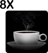 BWK Stevige Placemat - Kopje Koffie met Zwarte Achtergrond - Set van 8 Placemats - 50x50 cm - 1 mm dik Polystyreen - Afneembaar