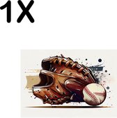 BWK Textiele Placemat - Getekende Honkbal met Handschoen - Set van 1 Placemats - 35x25 cm - Polyester Stof - Afneembaar
