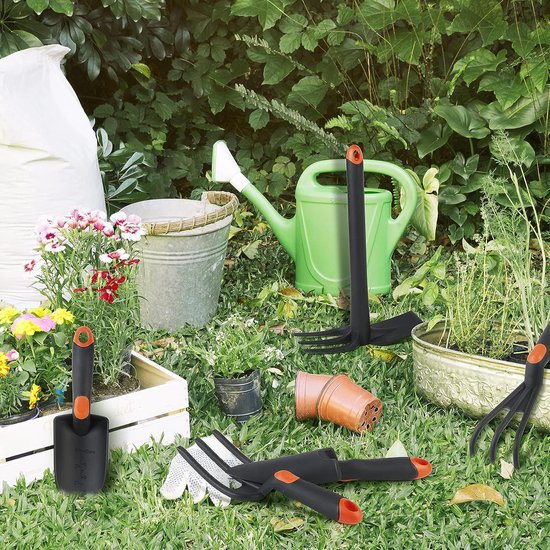 Ensemble d'outils de jardin 5 pièces avec pelle à main, fourche à fleurs,  grande