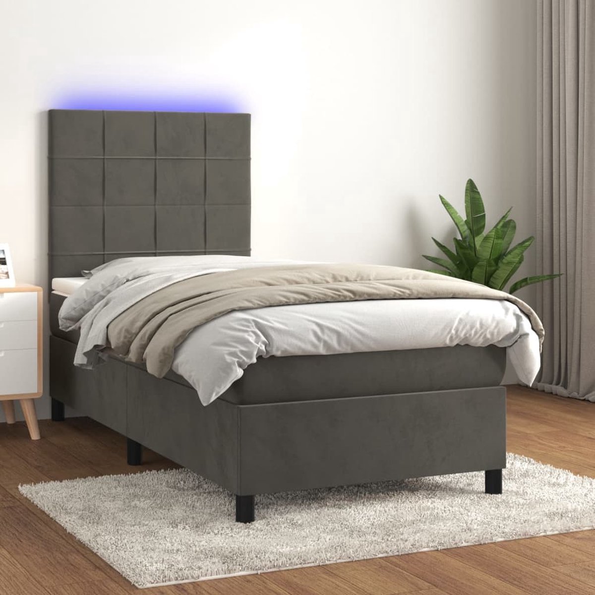 The Living Store Bed The Living Store Donkergrijs Fluweel Bed 203x80x118/128 cm - LED Met Matras