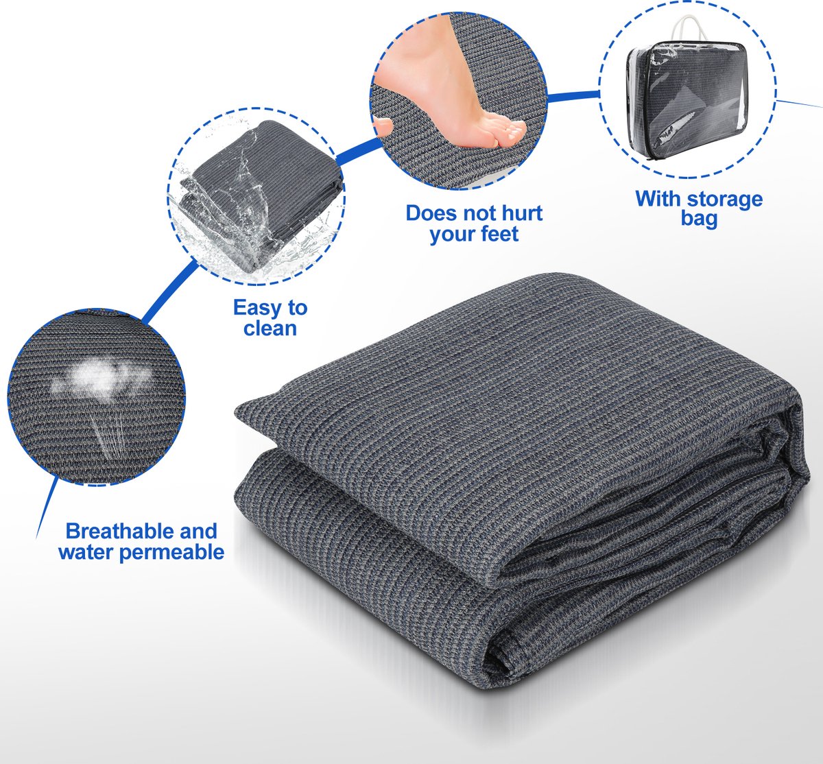 Ikodm Voortenttapijt, 250 x 250 cm, campingtapijt, outdoor, incl. draagtas en 13 haringen, hoogwaardig tenttapijt voor outdoor-activiteiten, met uv-stabiliteit en ademend, antislip