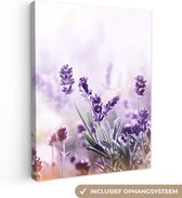Canvas Schilderij Lavendel - Bloemen - Paars - Natuur - 60x80 cm - Wanddecoratie