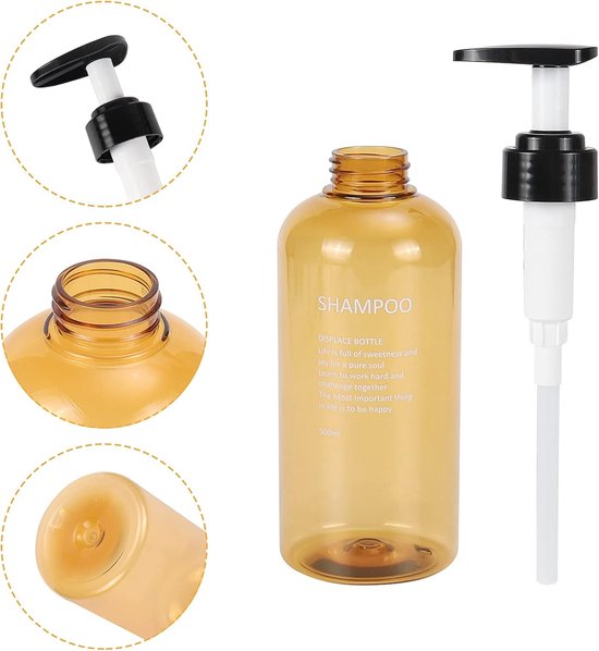 Lot De 3 Flacons Pompes Rechargeables 500ml - Pour Shampoing, Gel Douche, Lessive - Noir - Plastique PET