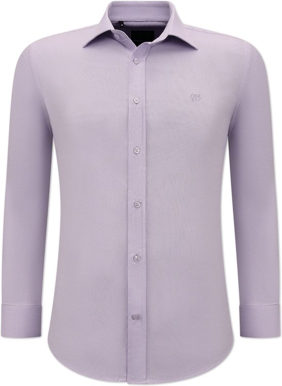 Getailleerde Heren Effen Oxford Shirt - Slim Fit Stretch - Paars