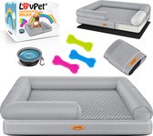 LovPet® Hondenmand Orthopedisch Hondenbed Hondenkussen Relax, Inclusief Kom + 3X Kauwbotten, Hondenbank voor Kleine, Middelgrote & Grote Honden, Hoes Afneembaar en Wasbaar - XL (120 x 85 x 25 cm), Grijs