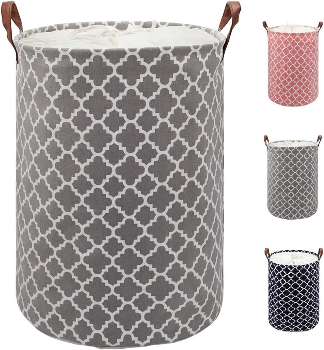 Goedkoopste Grote wasmand, 80 liter, verdikte wasmand met stevig leren handvat, opvouwbare opbergmand met trekkoord, vrijstaande wasmand voor slaapkamer, badkamer (grijs, XL