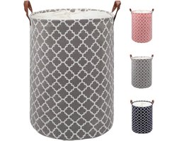 Grote wasmand, 80 liter, verdikte wasmand met stevig leren handvat, opvouwbare opbergmand met trekkoord, vrijstaande wasmand voor slaapkamer, badkamer (grijs, XL)