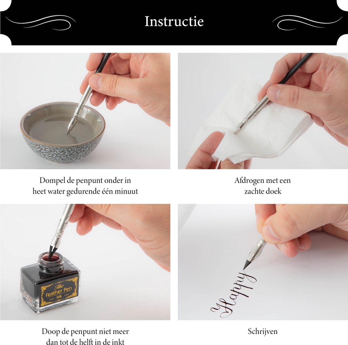 Kalligrafiepennen Set - Kalligrafie set met 7 verschillende penpunten & zwarte inkt - Elegante Geschenkdoos - Vaderdag Cadeau - Moederdag Cadeau - Geschikt voor handlettering, schrijven, journaling & als cadeau — afbeelding 3