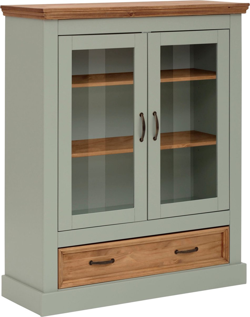 Selma-Vitrinekast - 2 Glasdeuren en Lade - Saliegroen - 100 cm