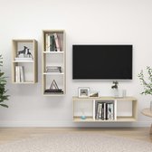 Decoways - 3-delige Tv-meubelset spaanplaat wit en sonoma eikenkleurig