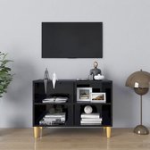 Decoways - Tv-meubel met houten poten 69,5x30x50 cm hoogglans zwart