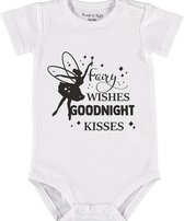 Baby Rompertje met tekst 'Fairy wishes, goodnight kisses' | Korte mouw l | wit zwart | maat 62/68 | cadeau | Kraamcadeau | Kraamkado