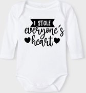 Baby Rompertje met tekst 'I stole everyones heart' |Lange mouw l | wit zwart | maat 50/56 | cadeau | Kraamcadeau | Kraamkado